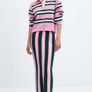 Mango Women’s Knitted Pink and Green Striped Set
Size small